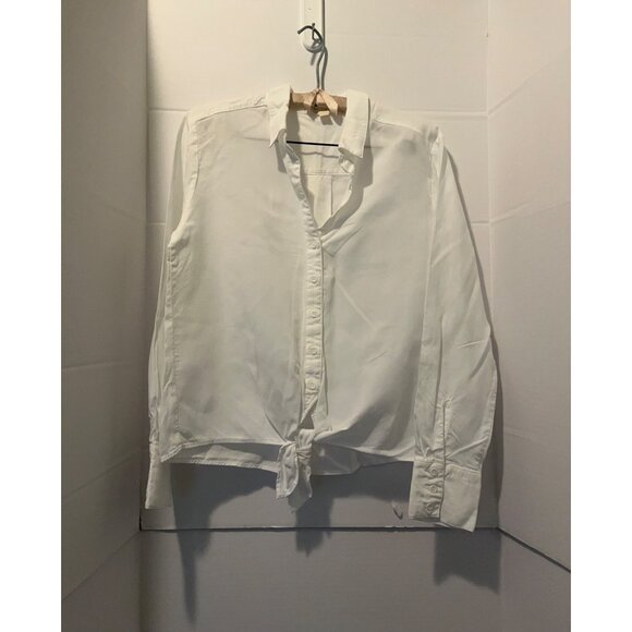 cloth & stone Tops - Cloth & Stone White Tie Front Long Sleeve Button Down Shirt Tencel Size Medium C